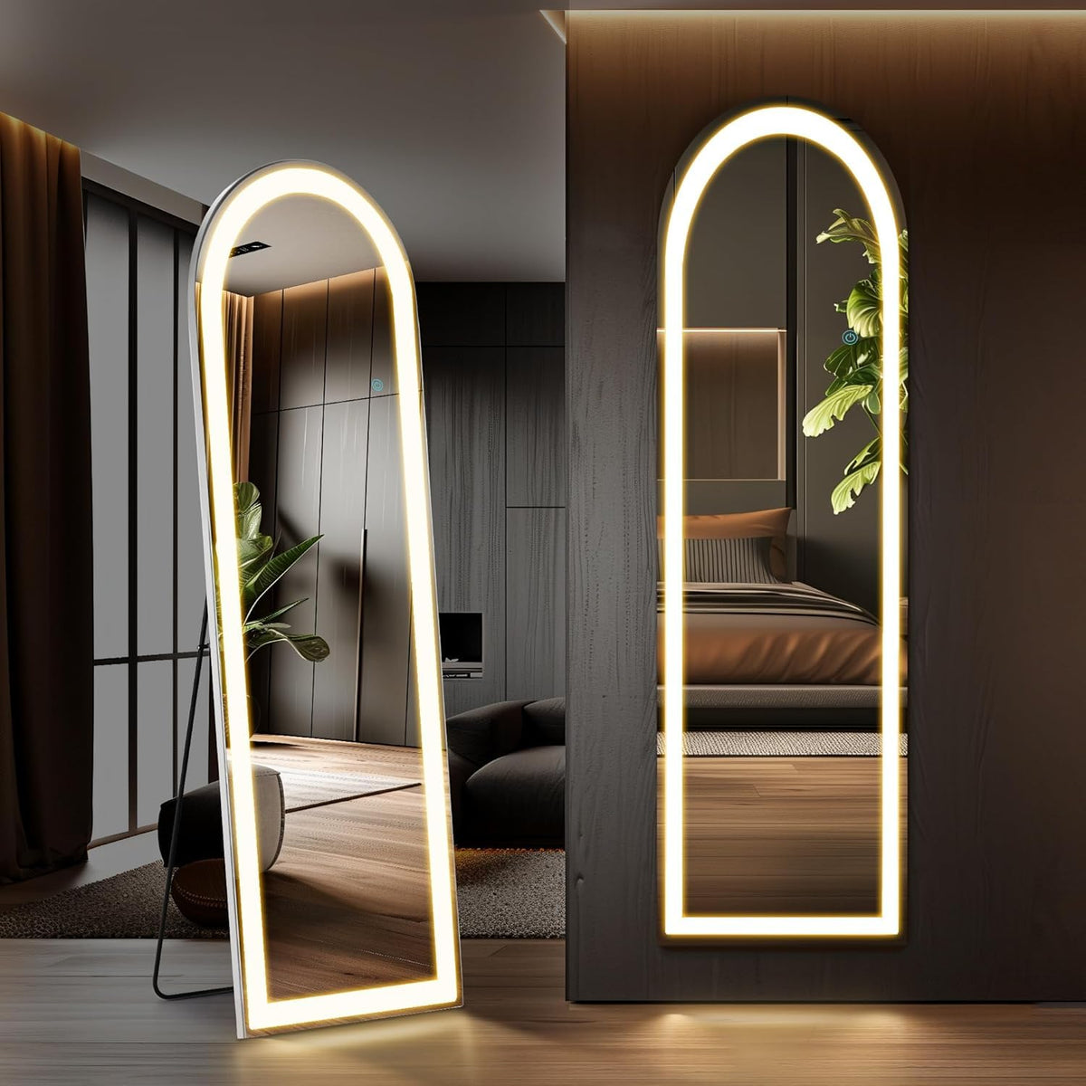 Elevon full-length mirror with LED lights for complete outfit checks.