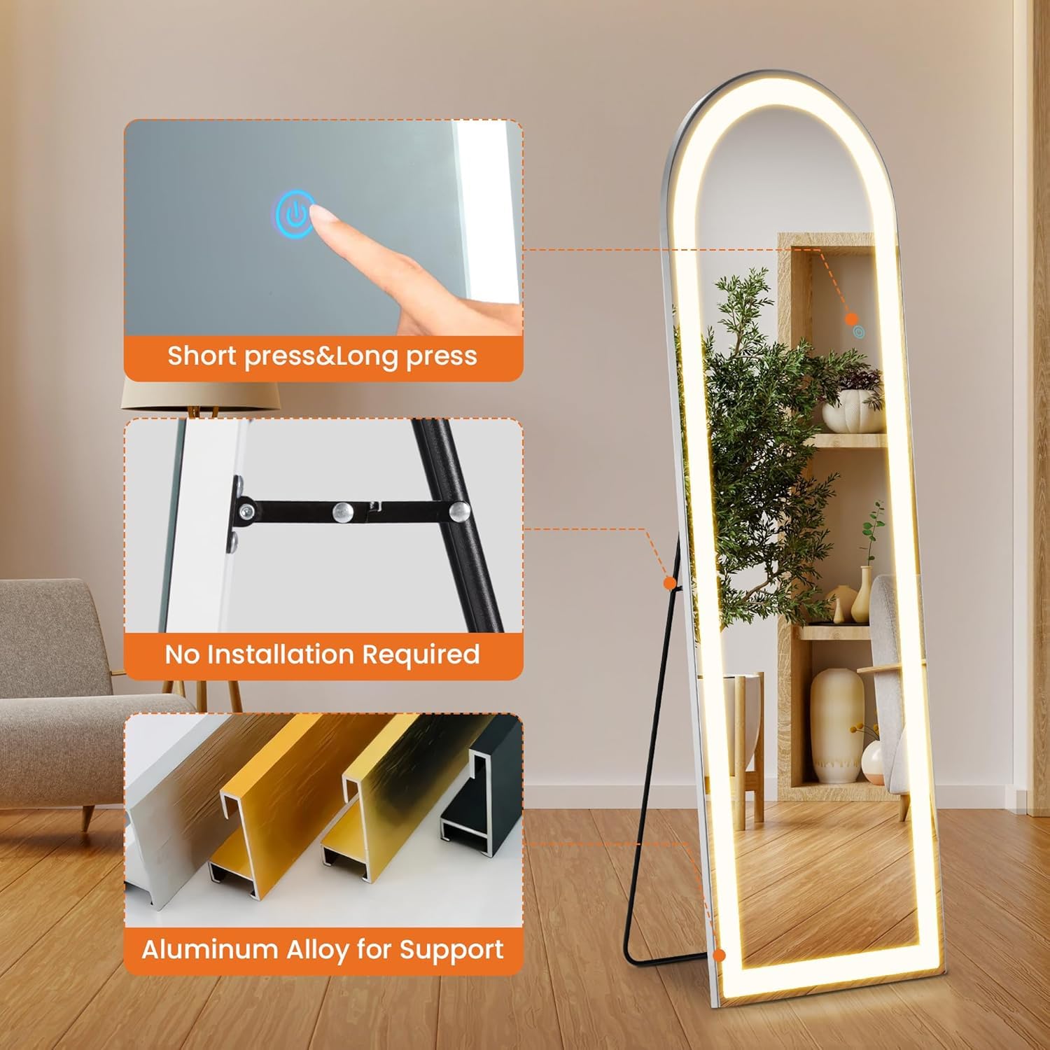 Elevon smart touch control for color and brightness adjustments.