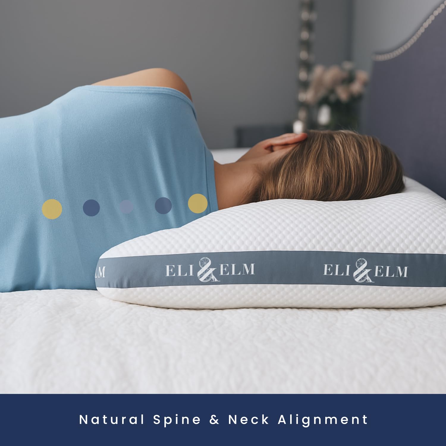 Eli & Elm memory foam fill softly contours head and neck.
