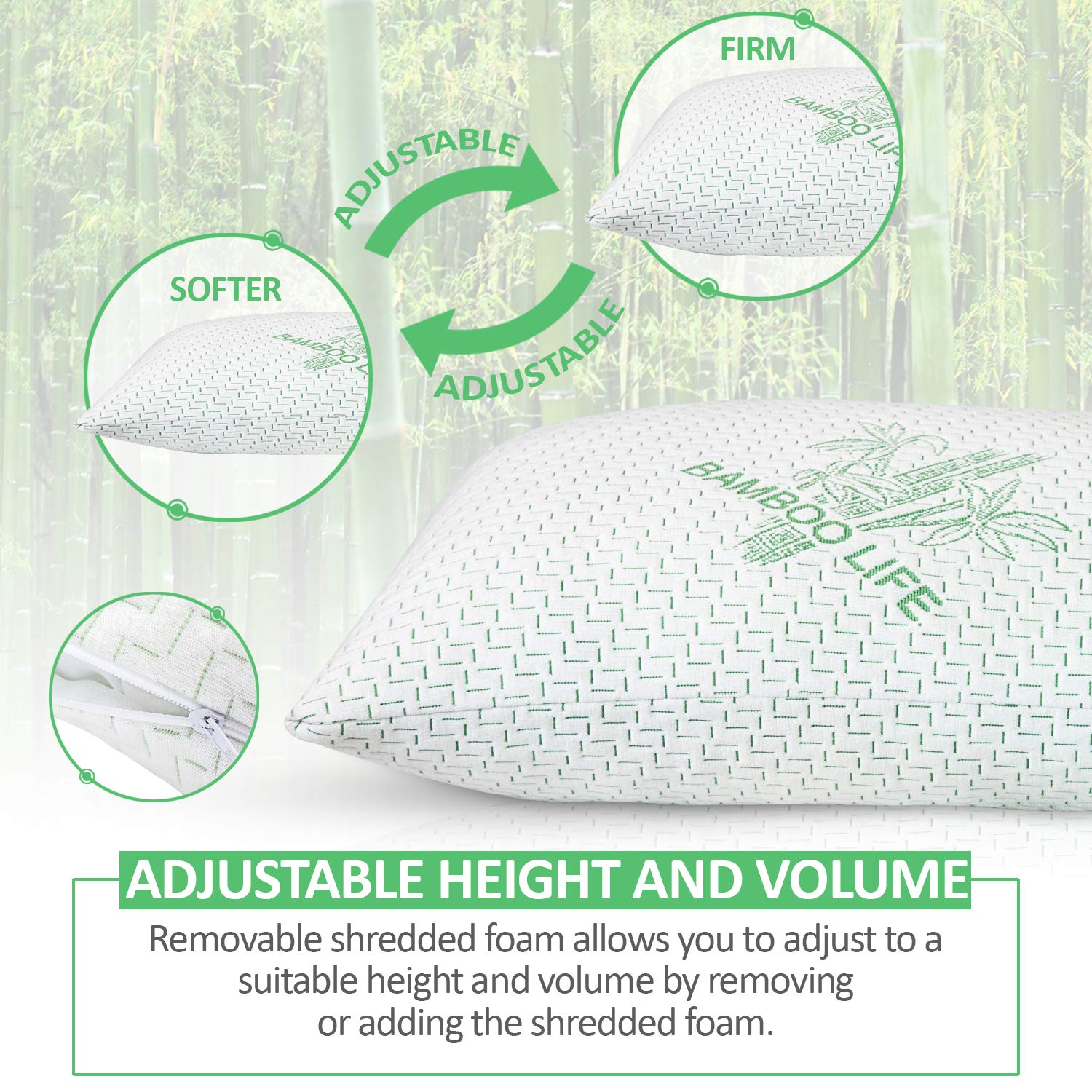 Elif Home Goods Elif King pillow case zipper showing easy cleaning and height adjustment