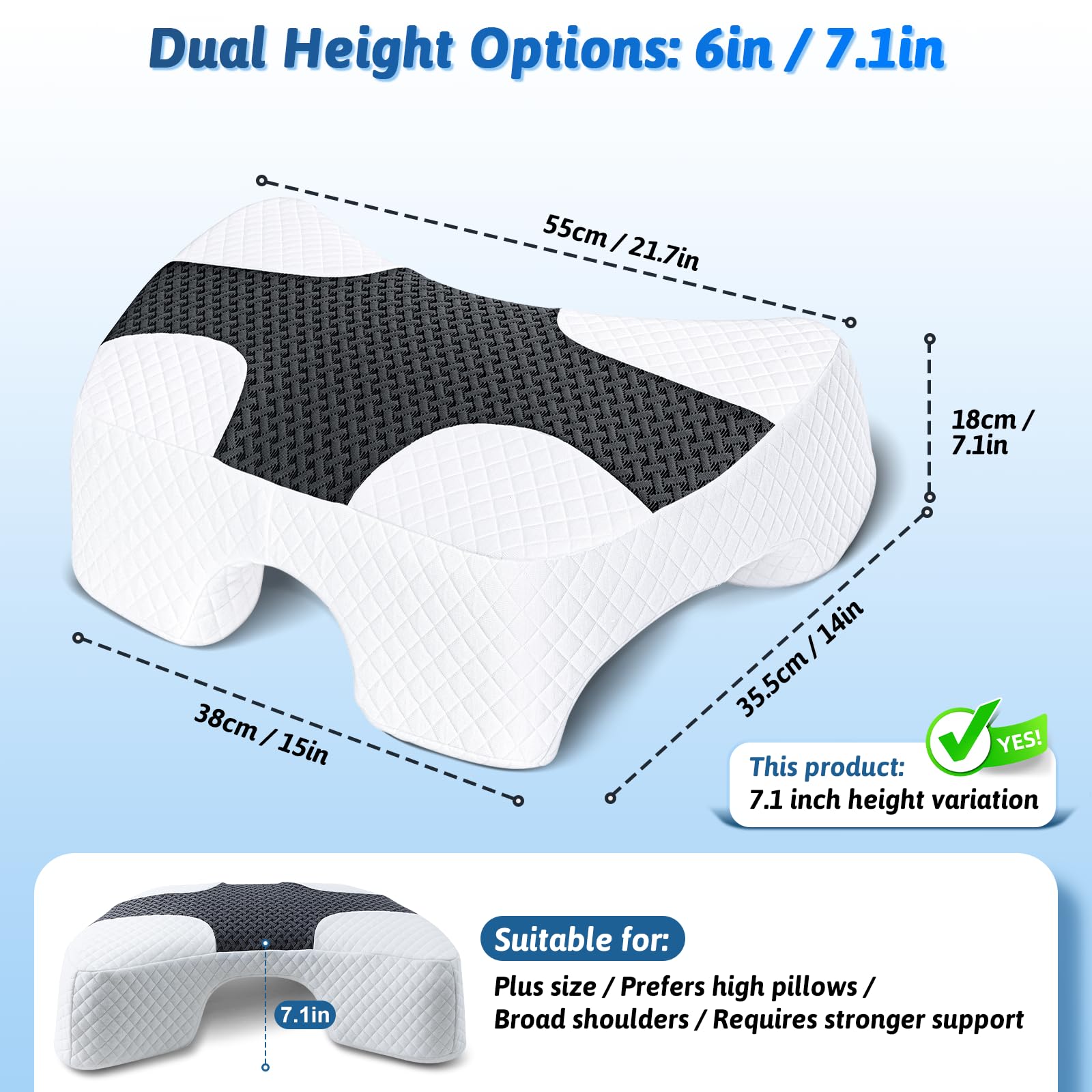 Eliteguard arm-hole design pillow adapting to multiple sleeping positions for comfort