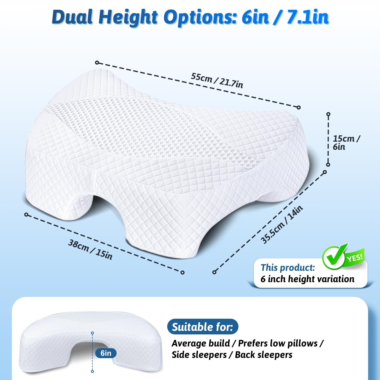 Eliteguard memory foam pillow, 6-inch height, adapts to your sleep position.