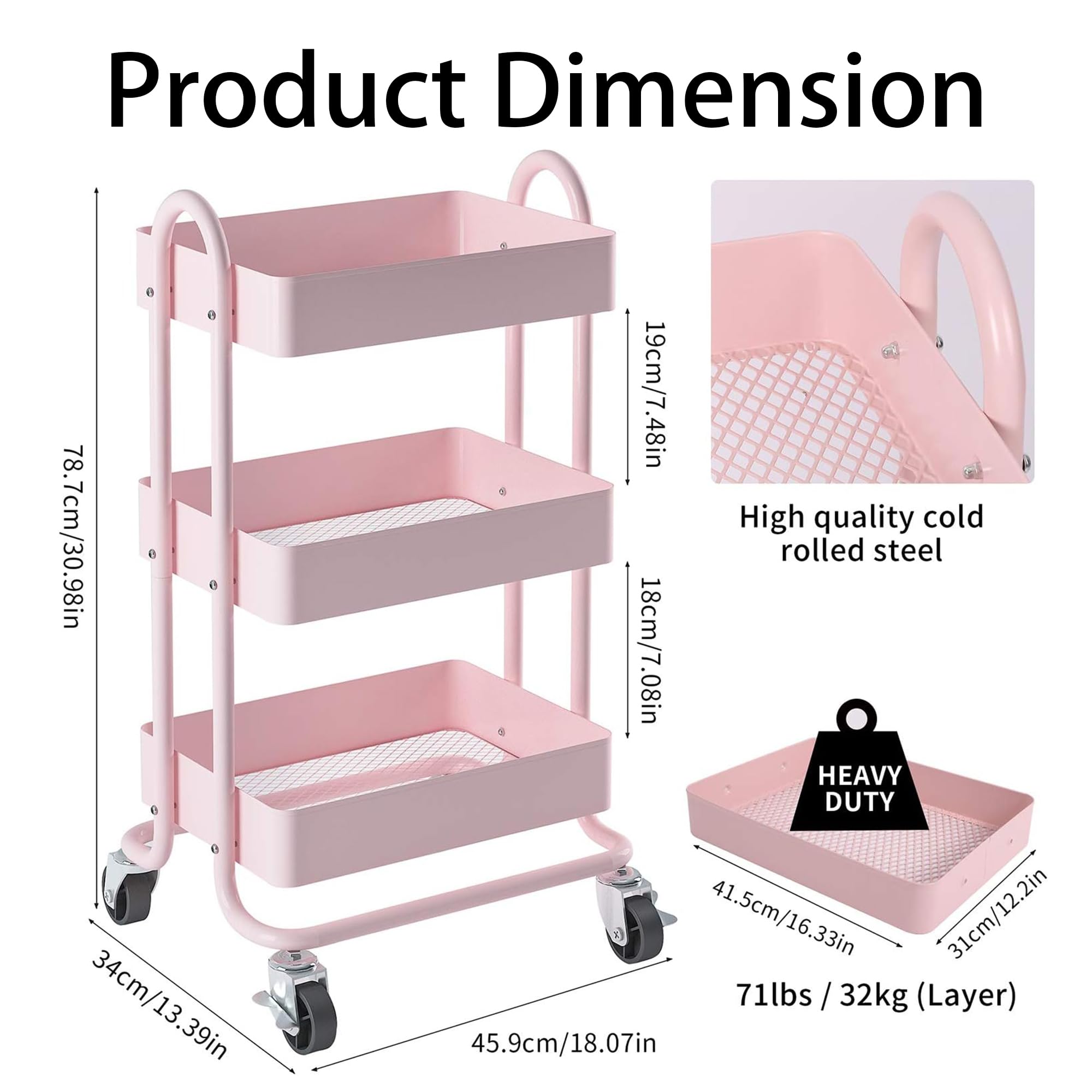 Elitehouse metal cart with basket storage shown in a tidy kitchen setup.