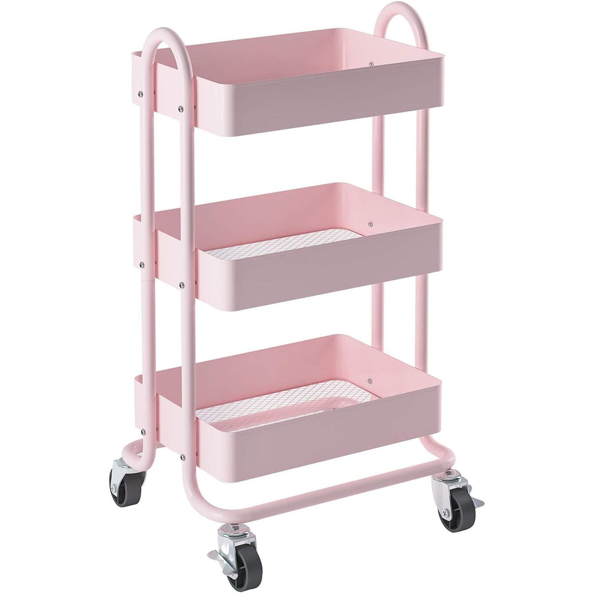 Elitehouse metal rolling cart pink 3-tier front view for flexible storage.
