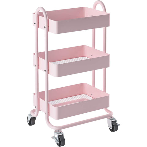Elitehouse metal rolling cart pink 3-tier front view for flexible storage.