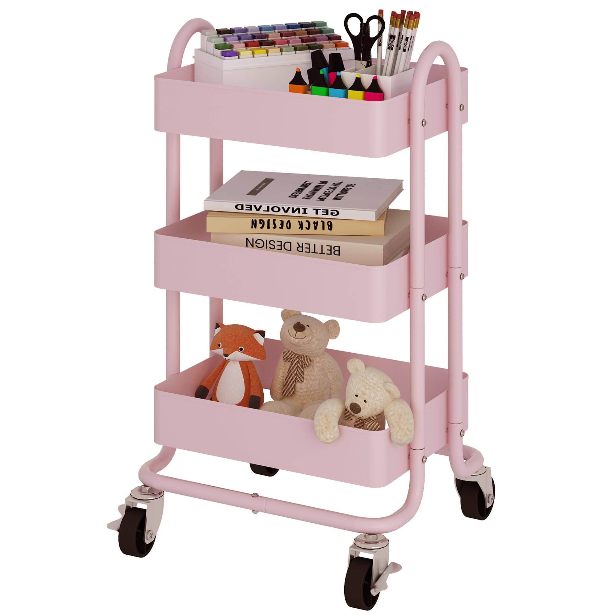 Elitehouse pink rolling cart with rust-resistant coating for long-lasting use.
