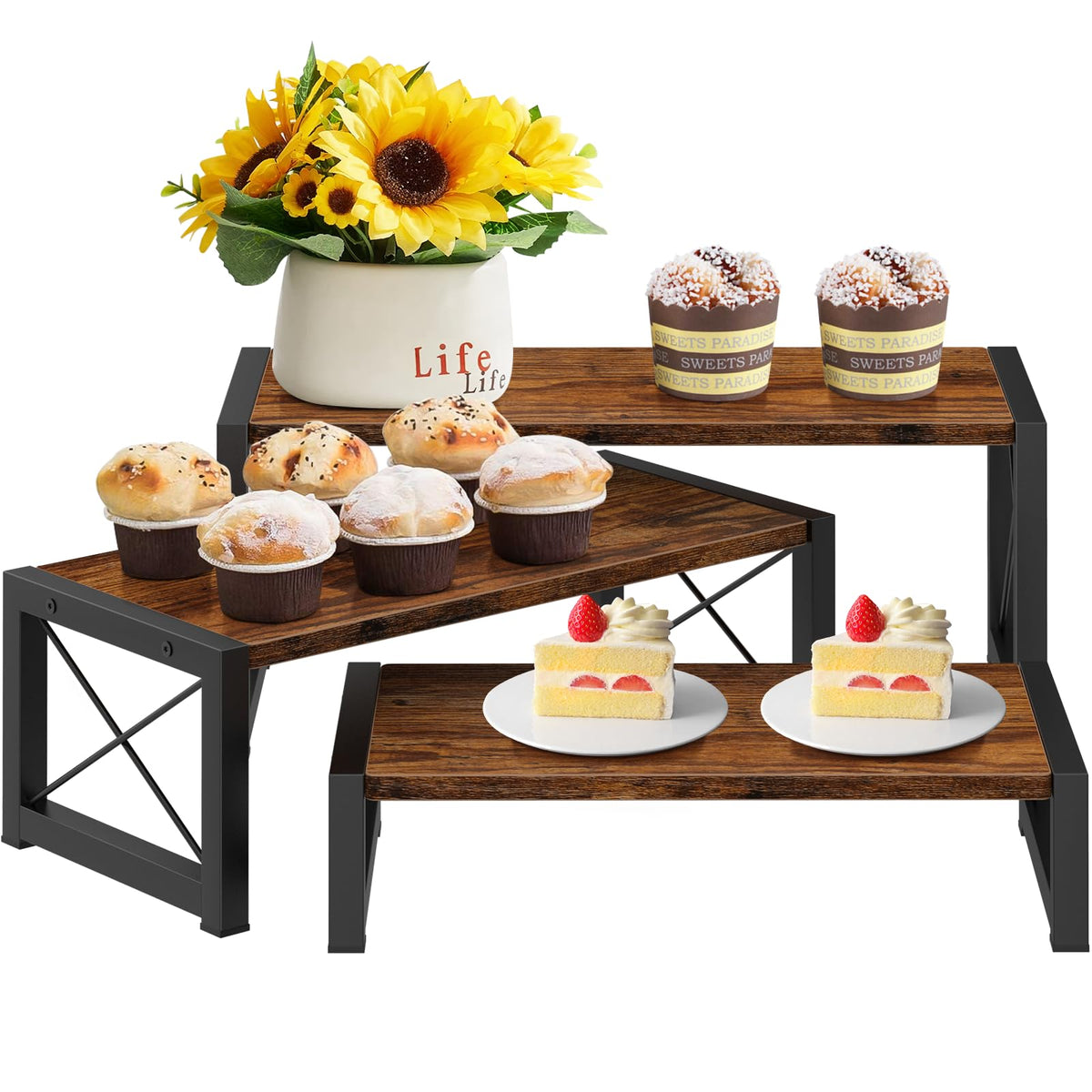 ELITEROO 3-tier cupcake stand rustic brown for events