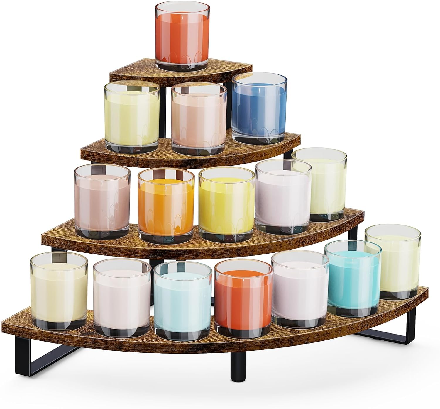 ELITEROO four-tier curved corner display stand front view for compact retail
