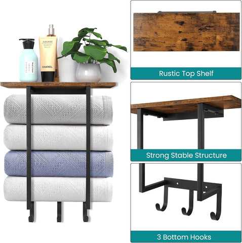 Eliteroo towel rack with three hooks for washcloths and hand towels.
