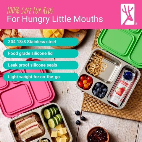 Elk and Friends four-compartment lunchbox helps keep snacks and meals neatly separated.