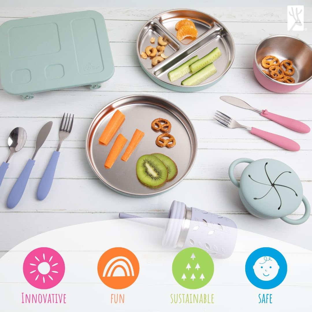 Elk and Friends lunchbox at park showing portable light-weight design.