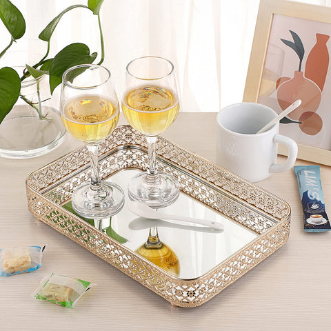 ELLDOO vanity tray with mirrored glass surface catching light on dresser