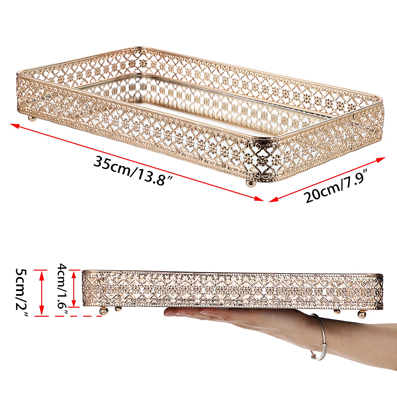 ELLDOO mirrored-surface tray highlights cosmetics with a luxe reflective glow.
