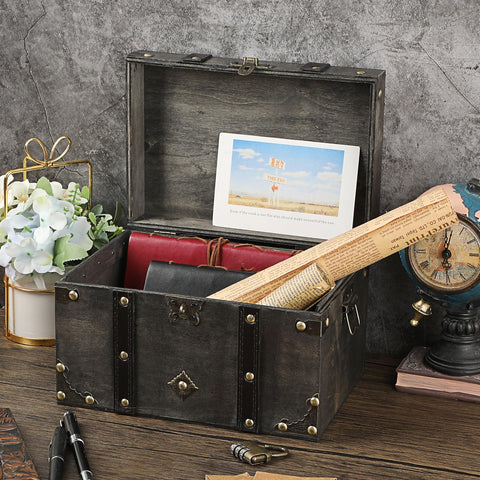 ELLDOO chest with lock detail and antique hardware for secure storage.