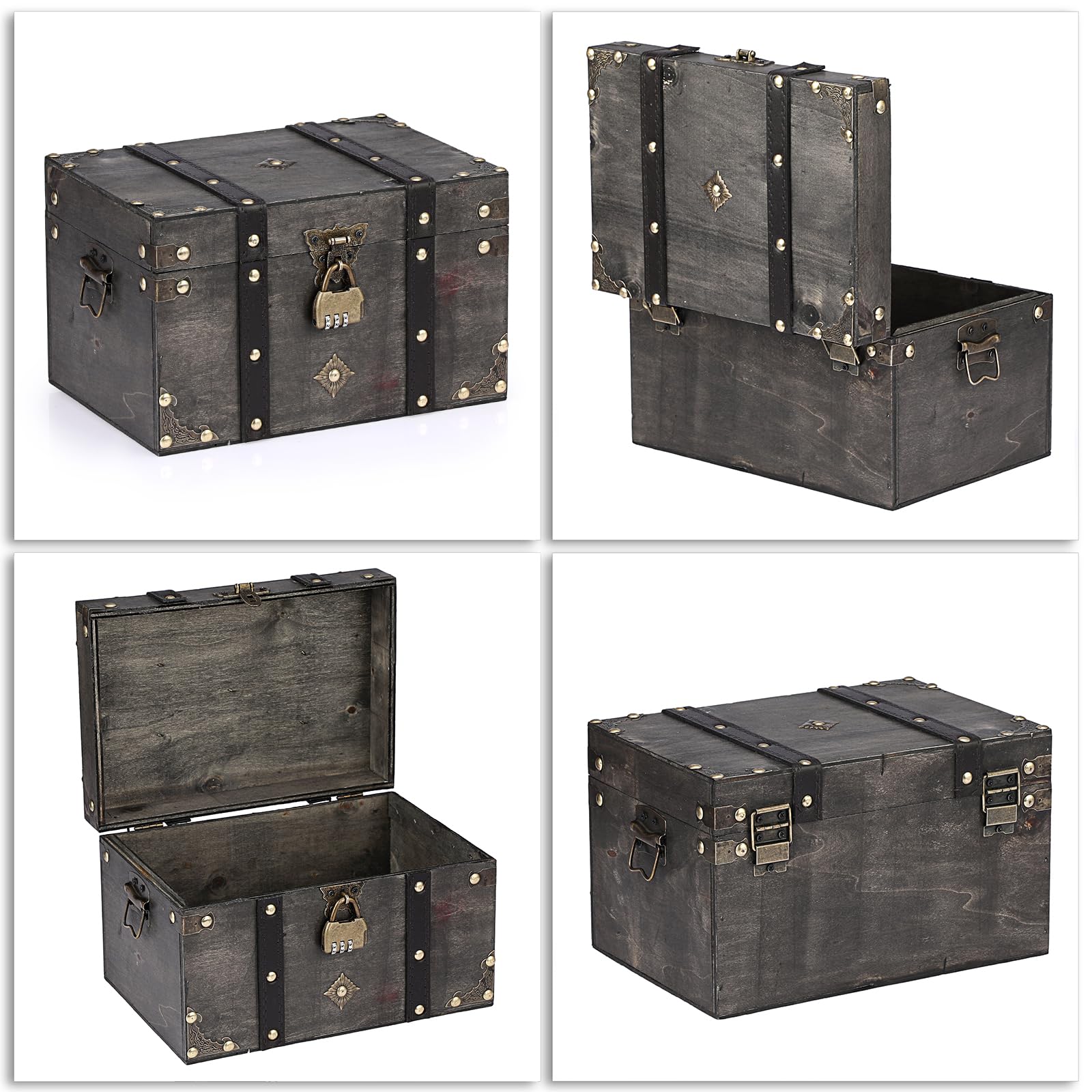 ELLDOO wooden chest side view highlights PU leather accents.