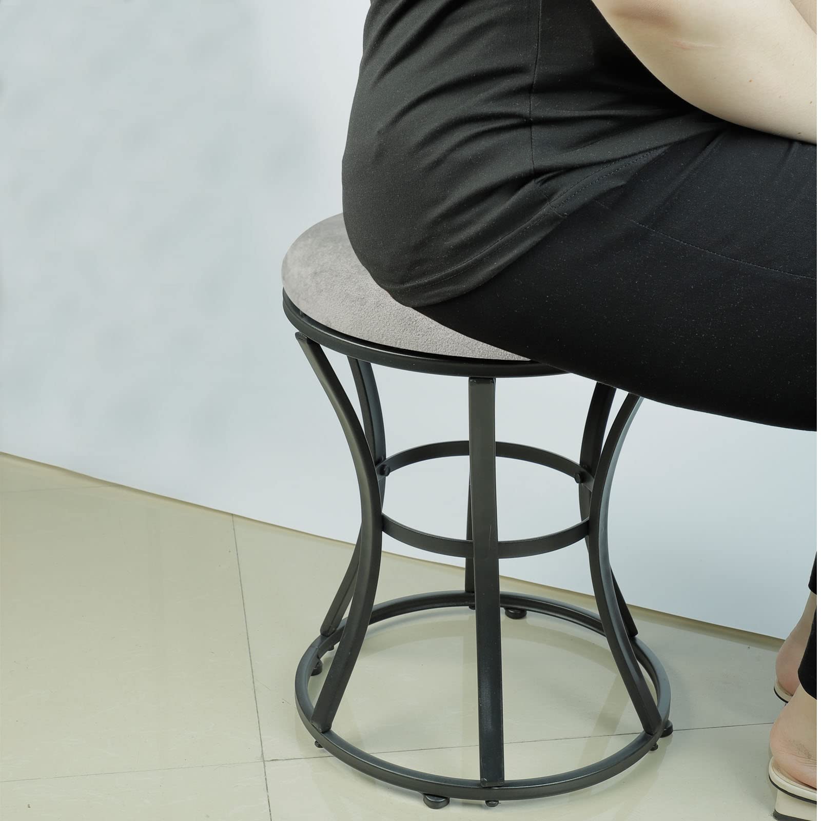 Bathroom vanity area show with compact Ellensamqi stool