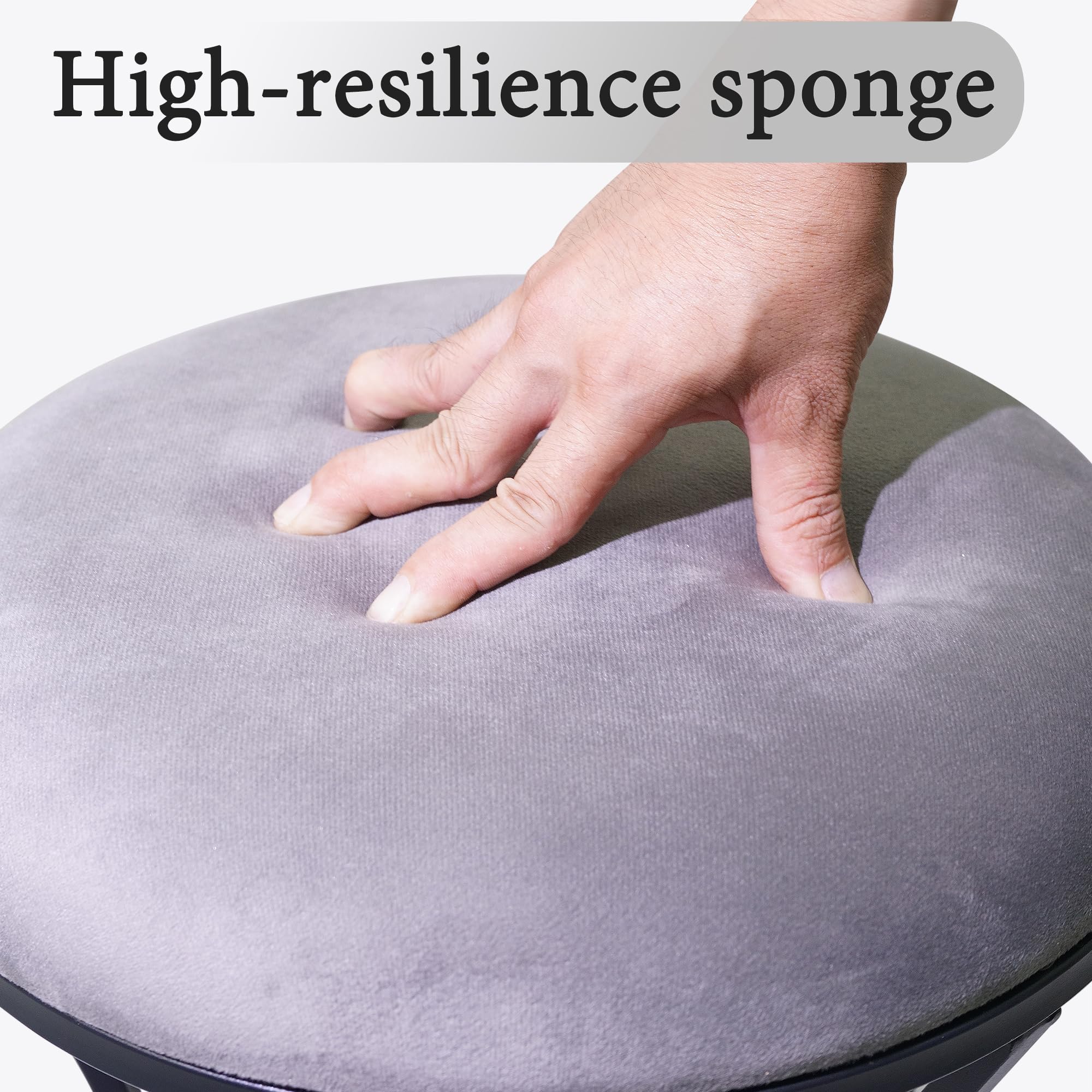 Close-up of plush velvet cushion on Ellensamqi vanity stool