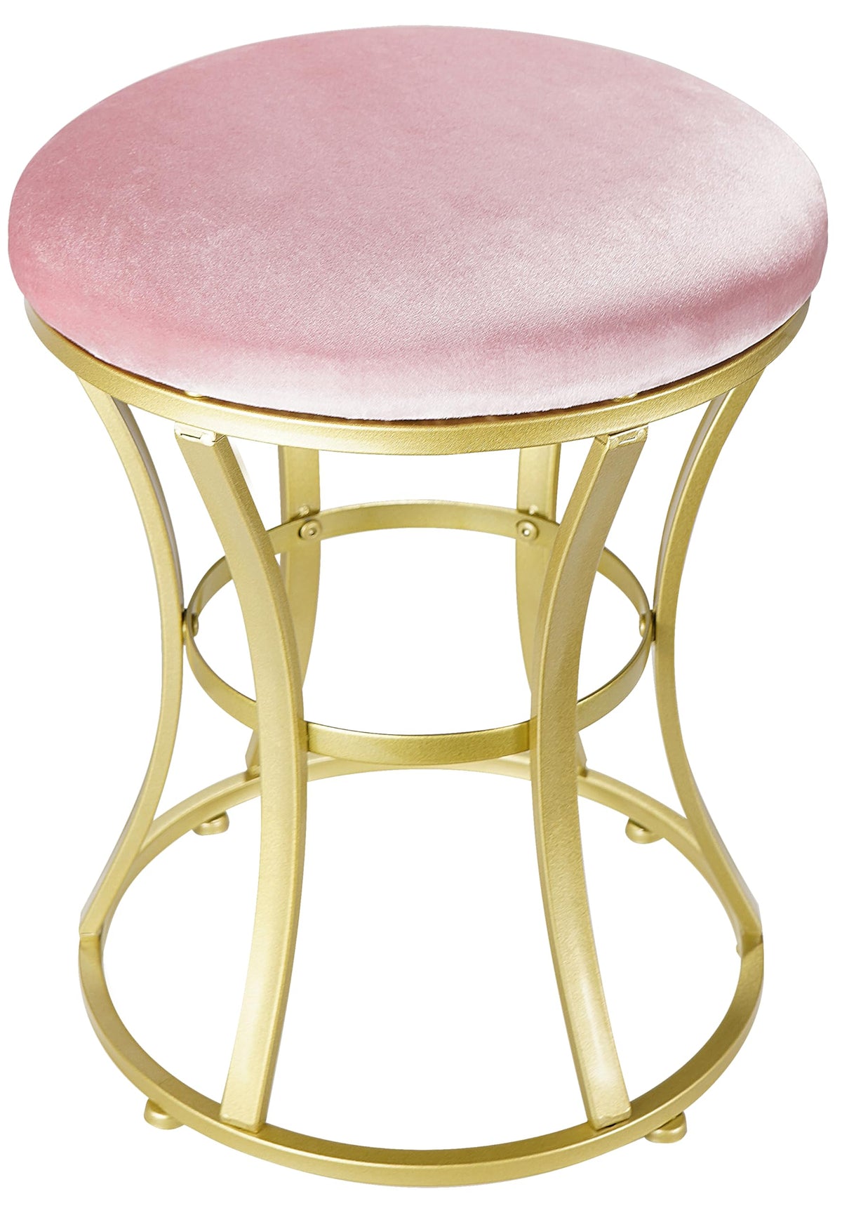 Ellensamqi velvet round vanity stool in pink for stylish makeup sessions.