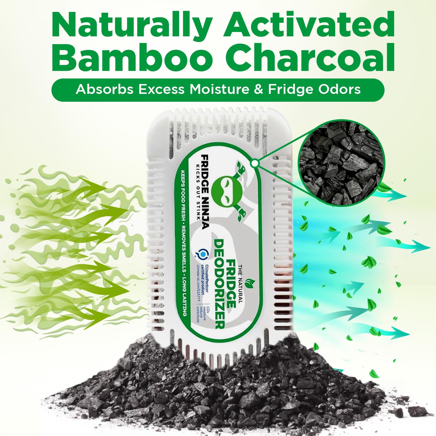 Ellis Harper Fridge Ninja activated bamboo charcoal highlighting natural odor control.