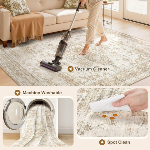 ELLIUNE dining room rug with flat edges for easy chair movement.