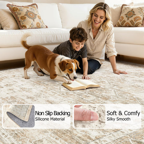 ELLIUNE non-slip backing keeps rug securely in place on hard floors.