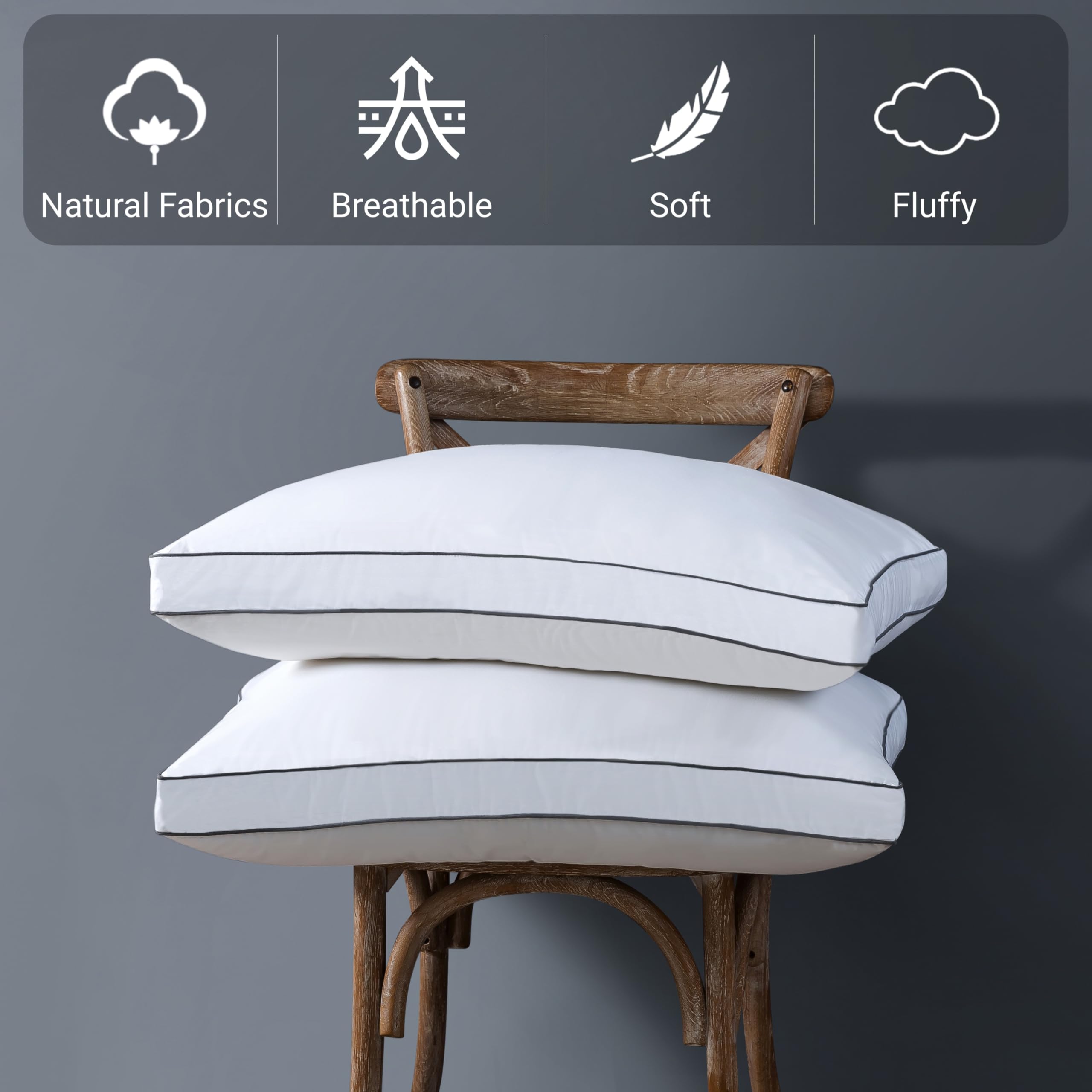 Down top and bottom layers offering fluffy softness in ELNIDO QUEEN pillow