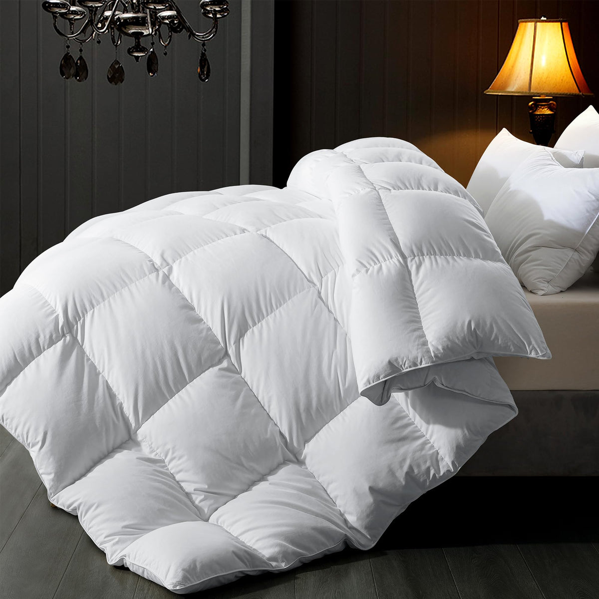 ELNIDO QUEEN feather comforter king cover detail shows soft, breathable cotton for all-season comfort