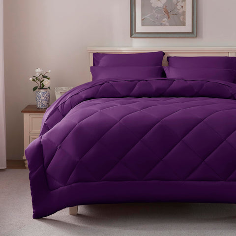ELNIDO QUEEN Purple Comforter stitching closeup highlights durable construction.