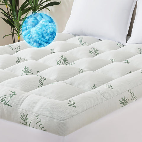 ELNIDO QUEEN memory foam topper with cooling bamboo fabric for hot sleepers.