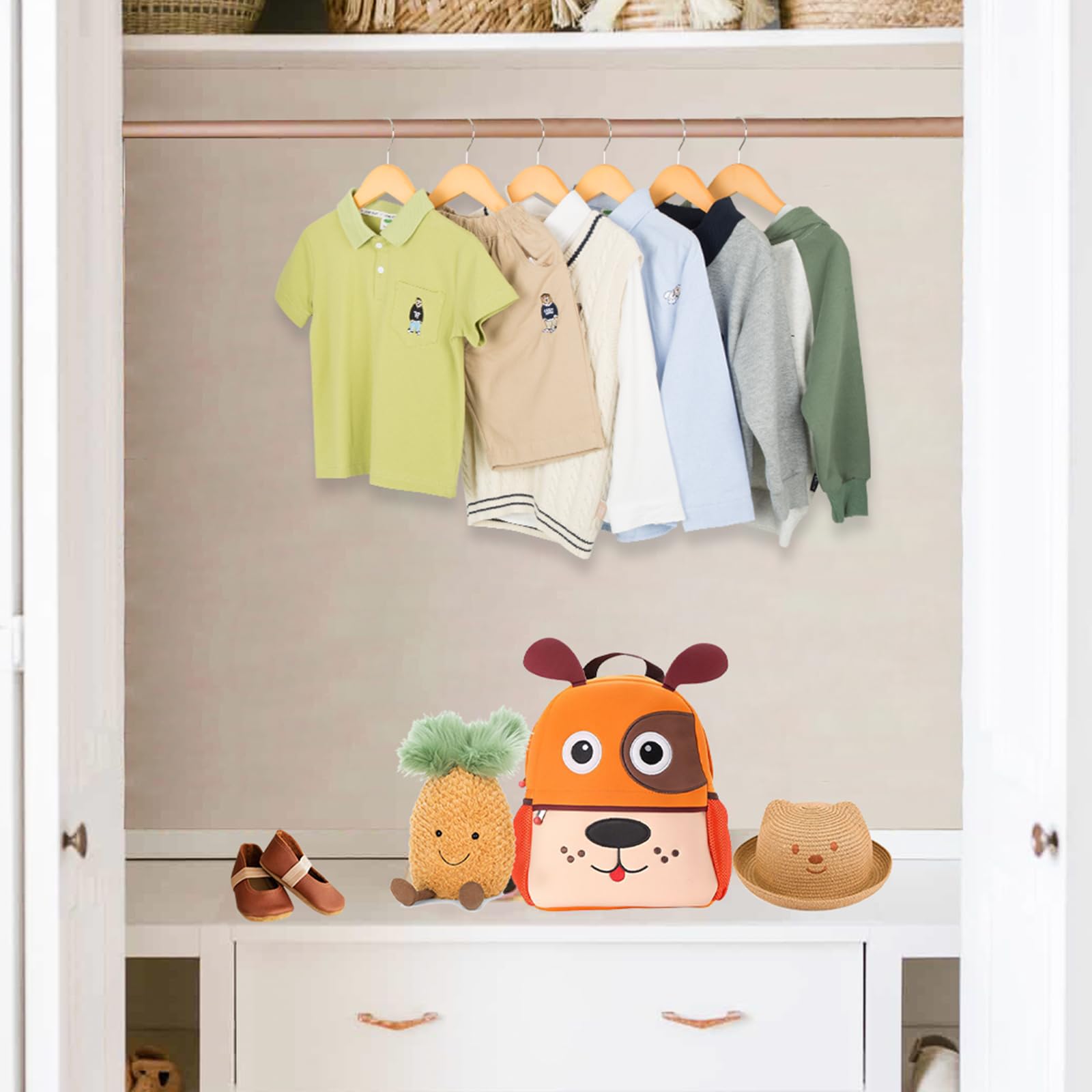 ELONG HOME natural wood finish in a tidy closet