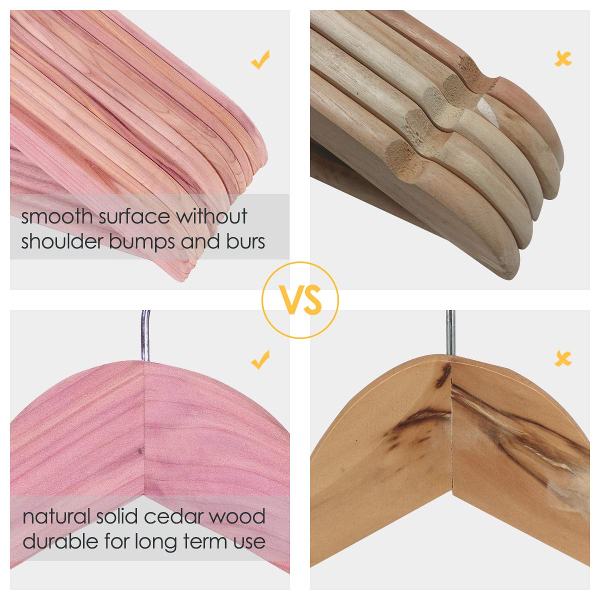 ELONG HOME cedar hangers feature a heavy-duty pant bar for trousers.