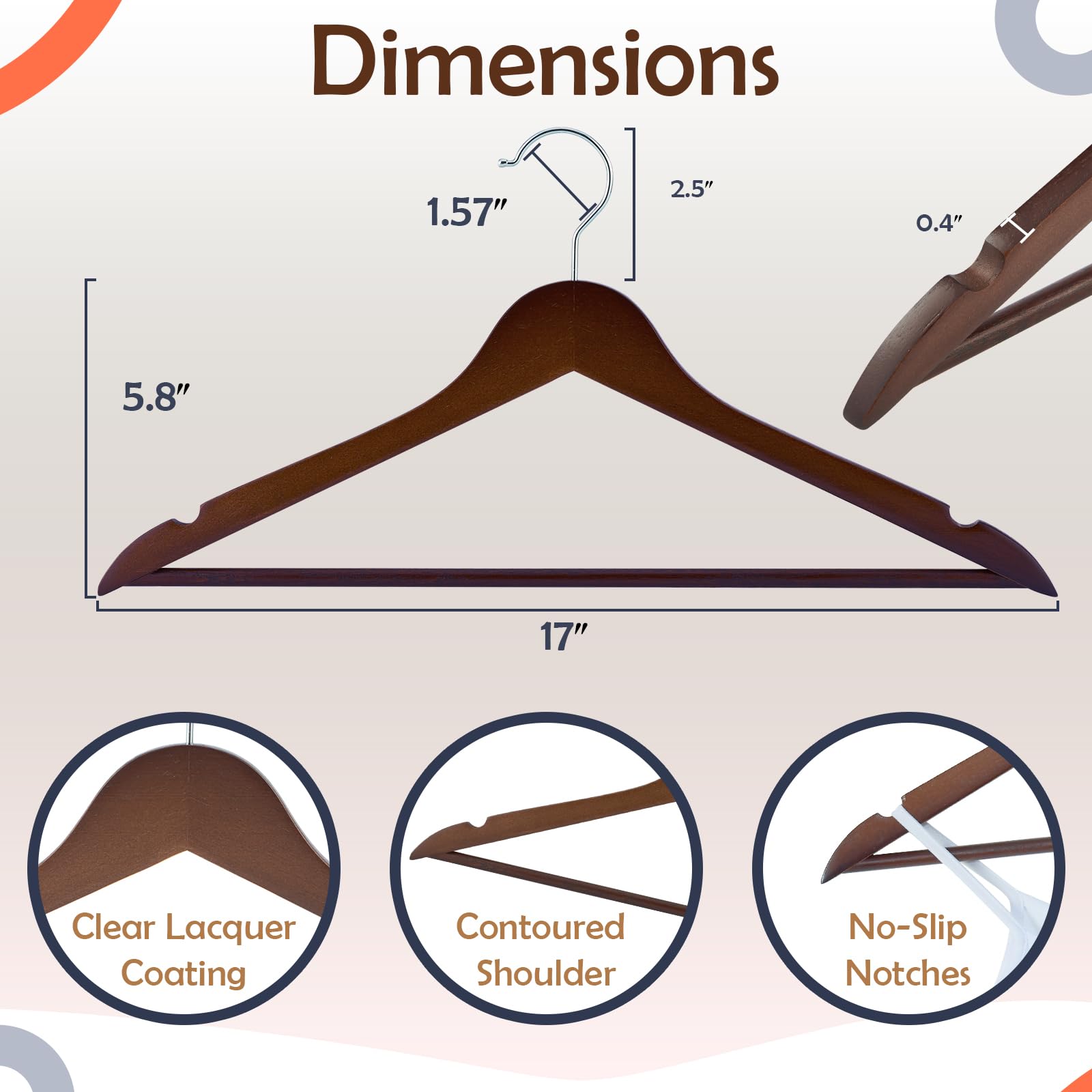 Ergonomic shoulder design helps maintain garment shape on ELONG HOME hangers.