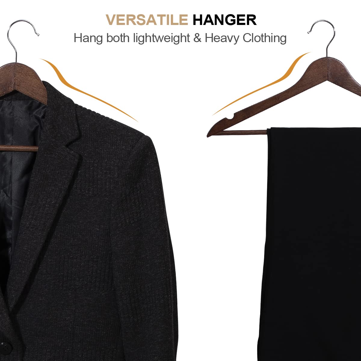 Non-slip rubber bar keeps pants from slipping off ELONG HOME hangers.