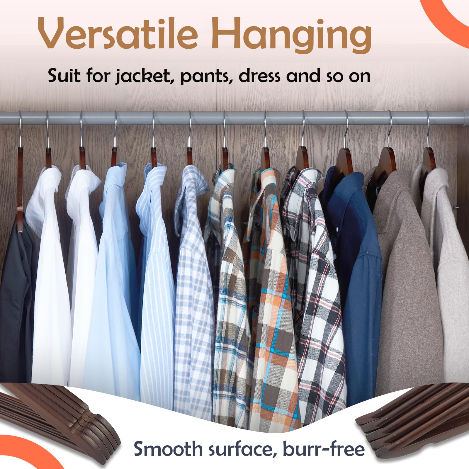 Notched shoulders on ELONG HOME hangers secure strappy garments without damage.