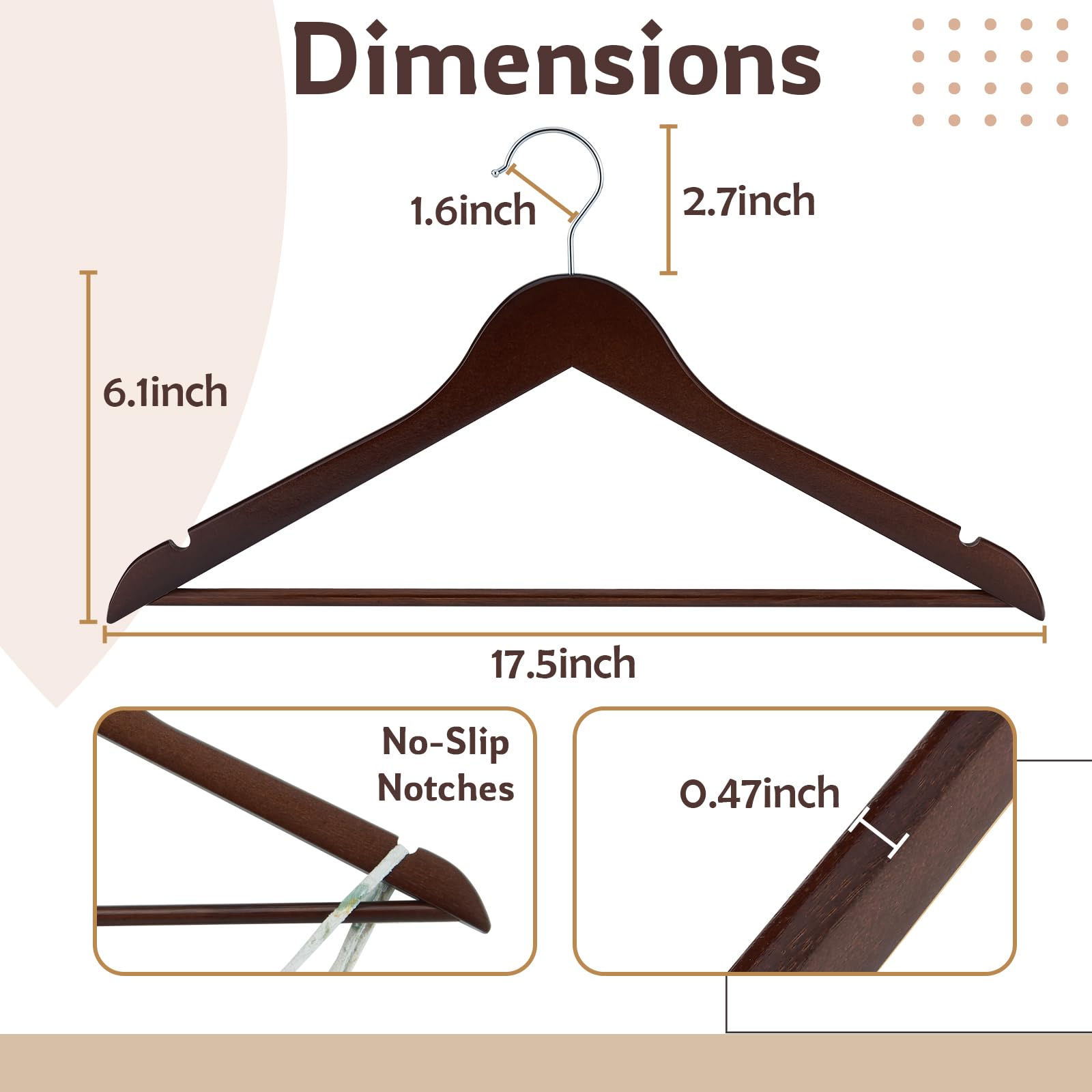 ELONG HOME hangers show notches on shoulders to hold straps and prevent slipping.
