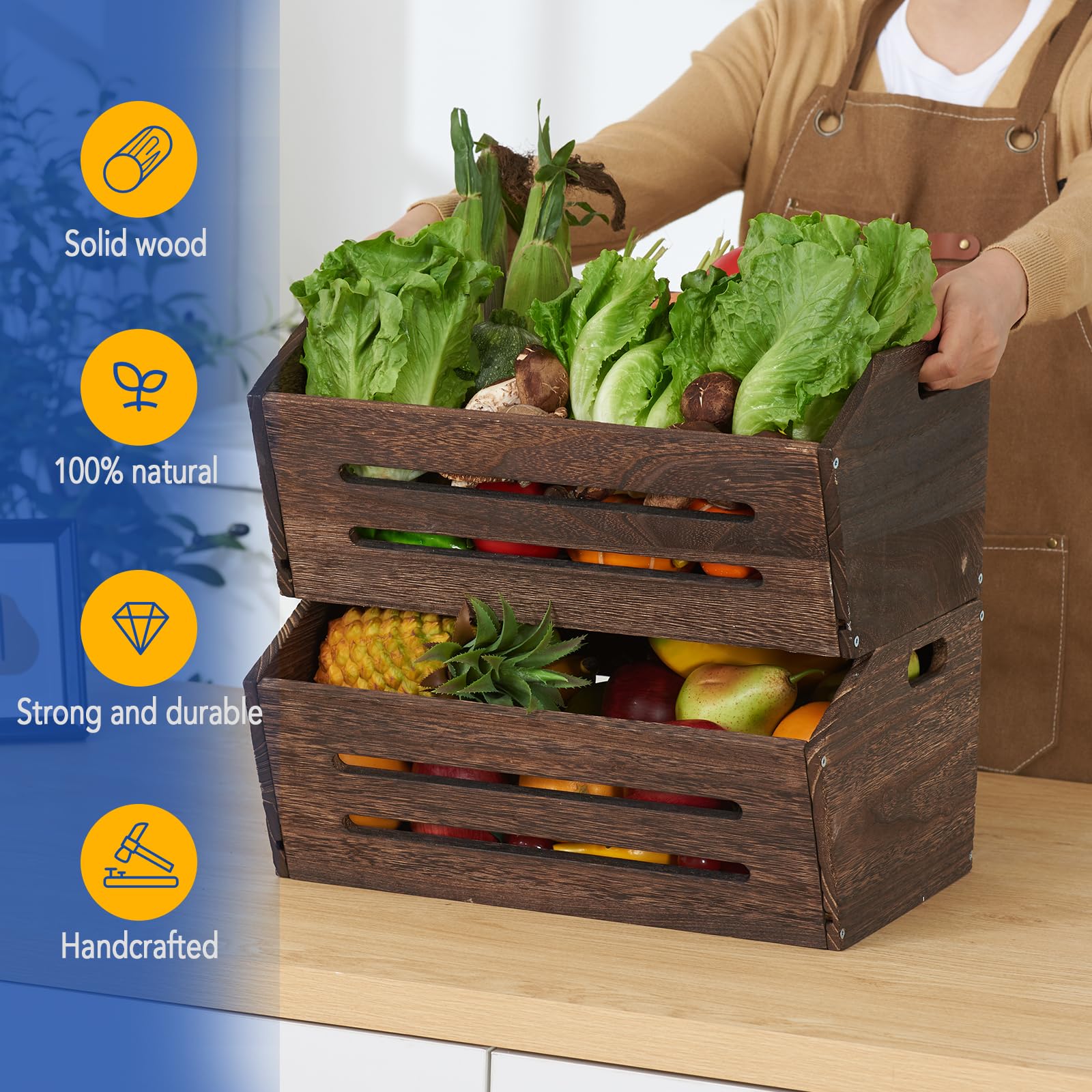 ELONG HOME rustic crate size reference 16.5 by 12.7 by 9 inches