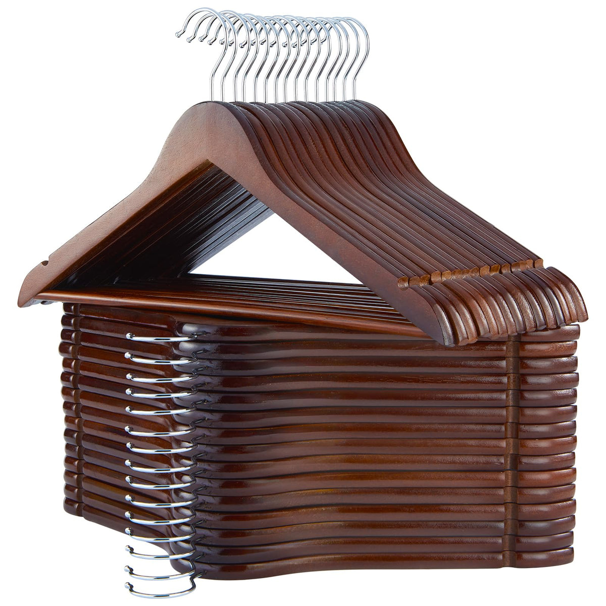 ELONG HOME solid wooden hangers in walnut finish, sturdy for coats and suits.