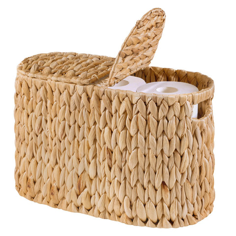 ELONG HOME toilet paper basket lid water hyacinth close-up—durable weave for stylish storage.