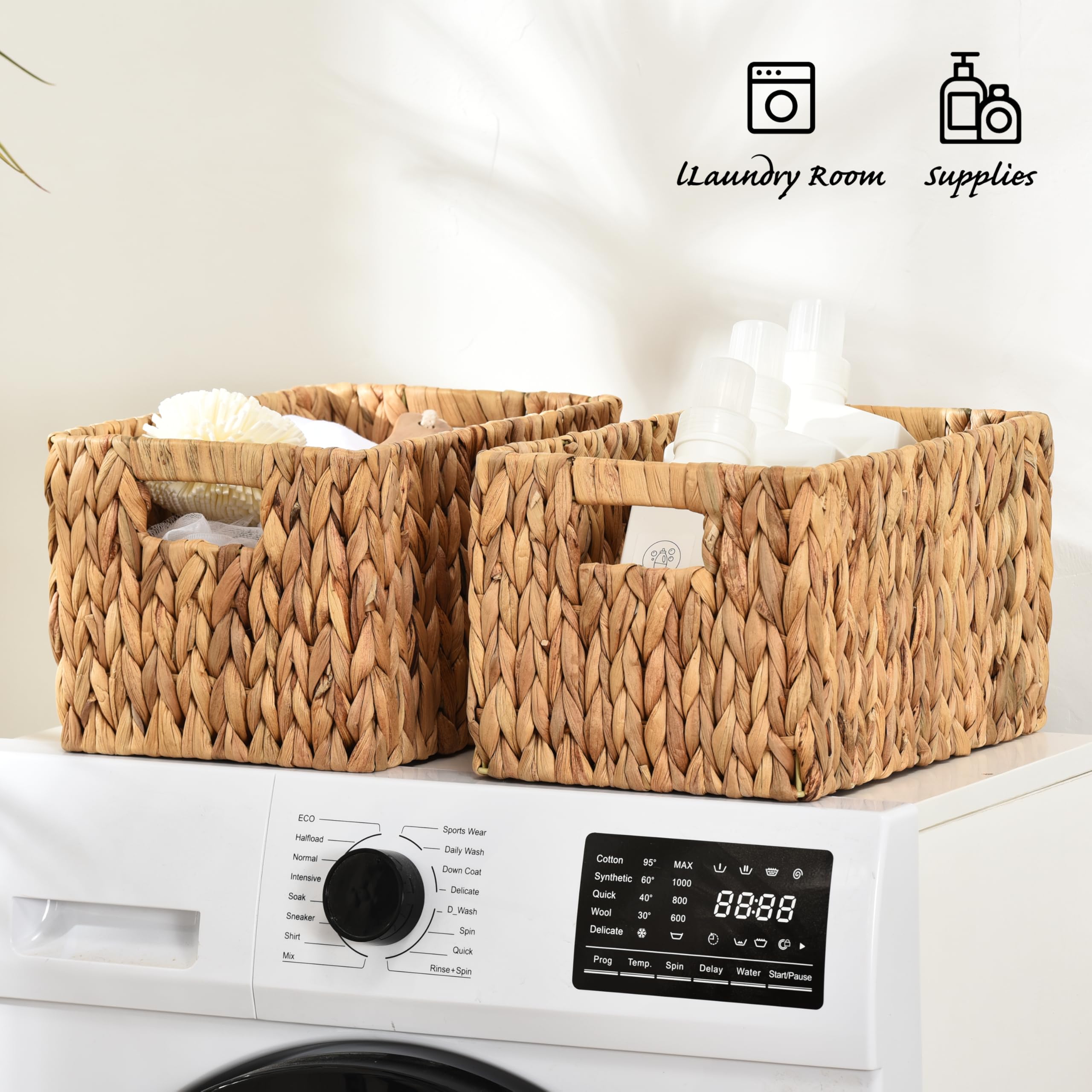 ELONG HOME water hyacinth rectangular basket in bathroom for towels and toiletries