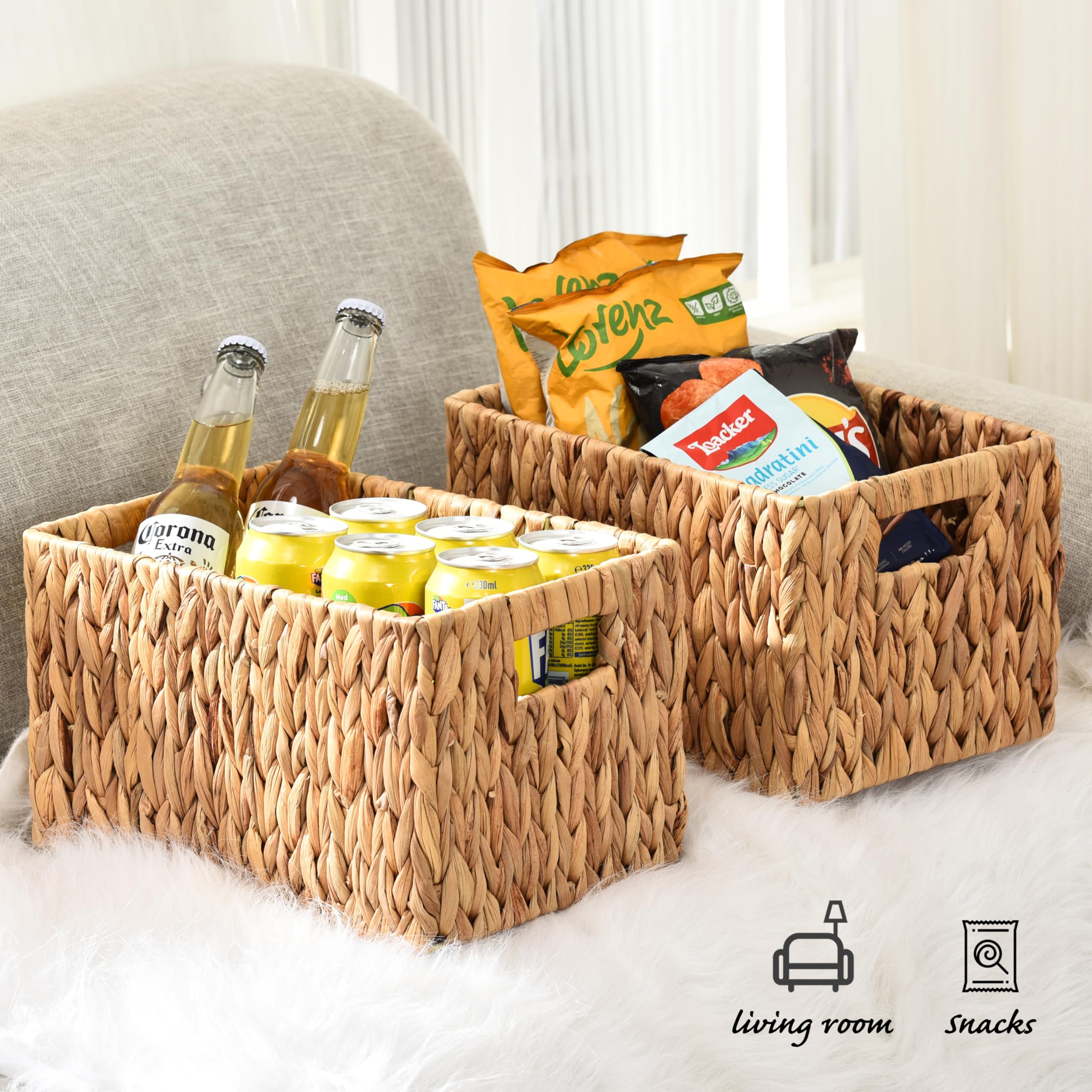 ELONG HOME water hyacinth rectangular basket with toys for kids’ playroom