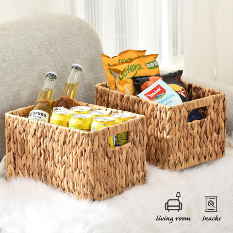 ELONG HOME water hyacinth rectangular basket with toys for kids’ playroom