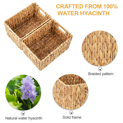 ELONG HOME water hyacinth rectangular basket with handles for easy transport
