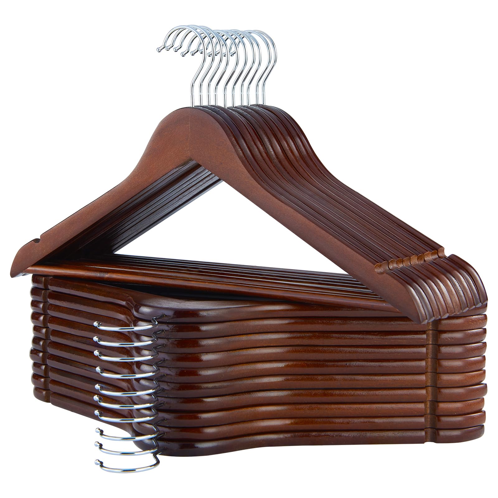 ELONG HOME wooden hangers with a smooth finish protect garments from snags and creases.