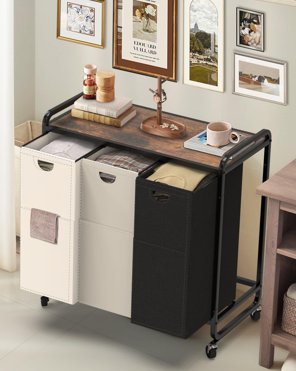 Elowen laundry sorter with three compartments for organized washing.