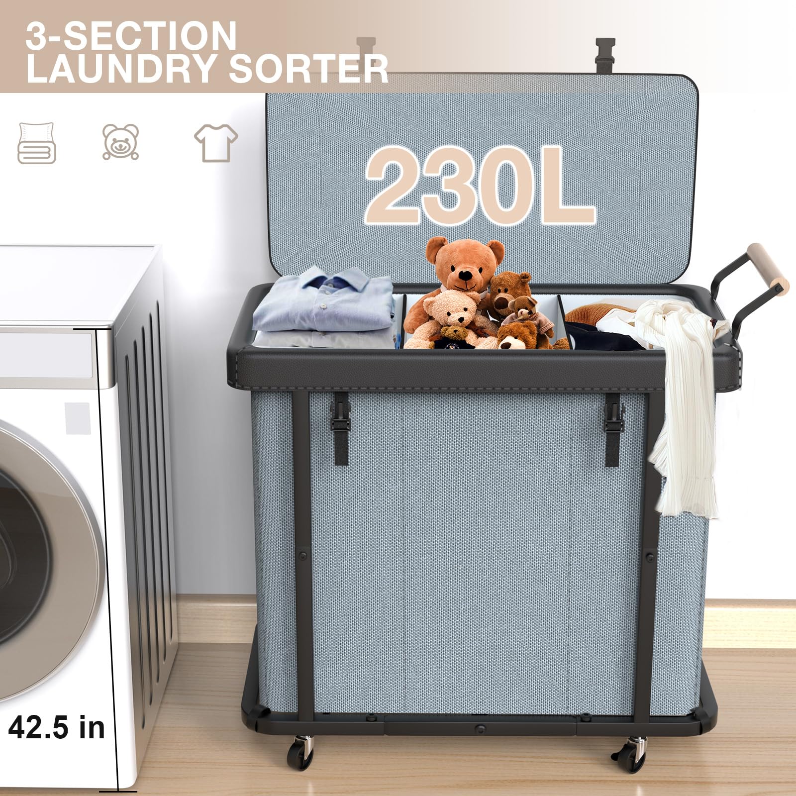 Elowen leather patchwork accents add premium style to your laundry area