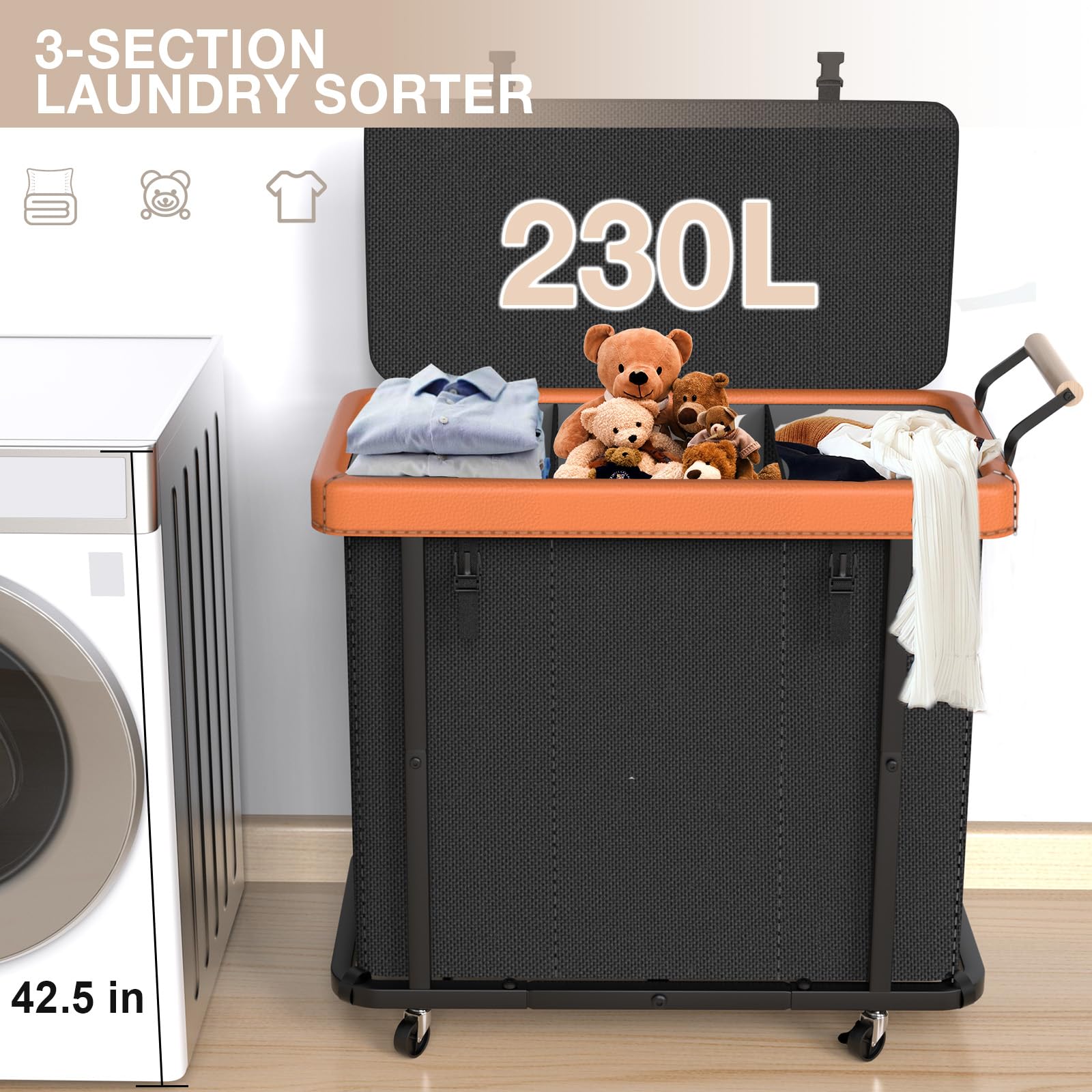 Elowen leather patchwork detail adds a premium look to your laundry room.