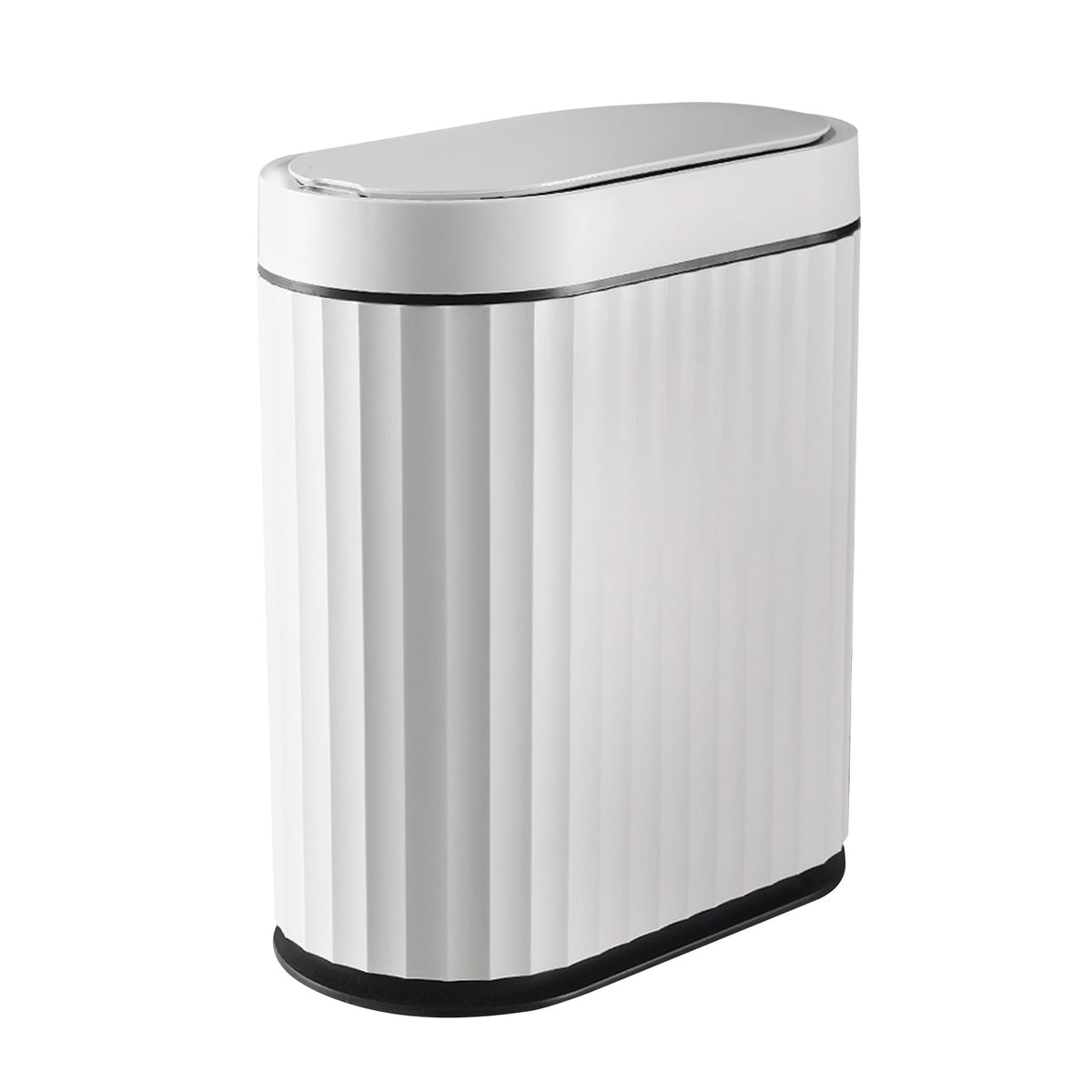 ELPHECO bathroom trash can lid in action, compact design for small spaces and leak-free operation.