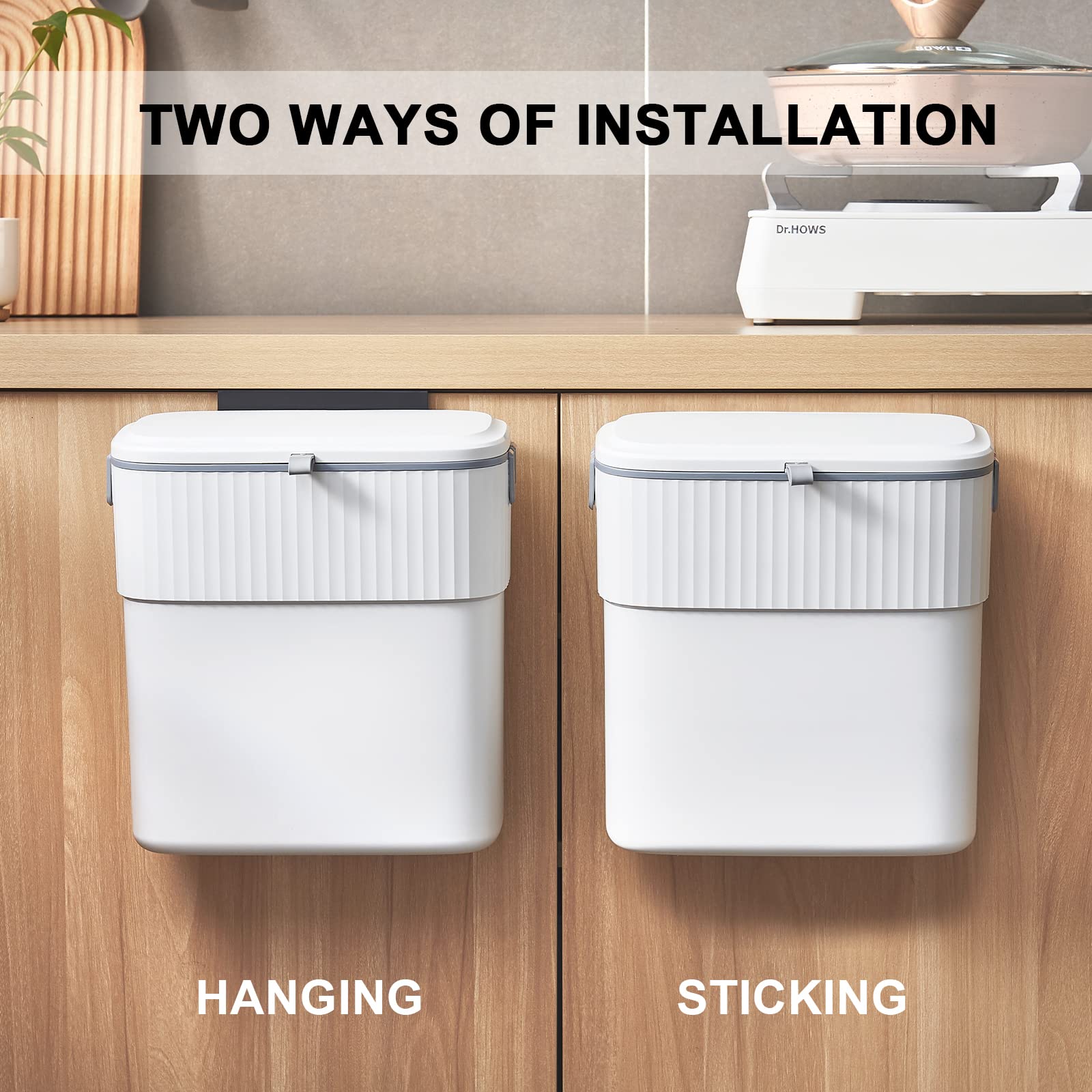 ELPHECO cabinet-door hanging trash bin easy to install on doors