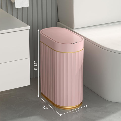 Pink gold bin lid opens via motion for easy daily use