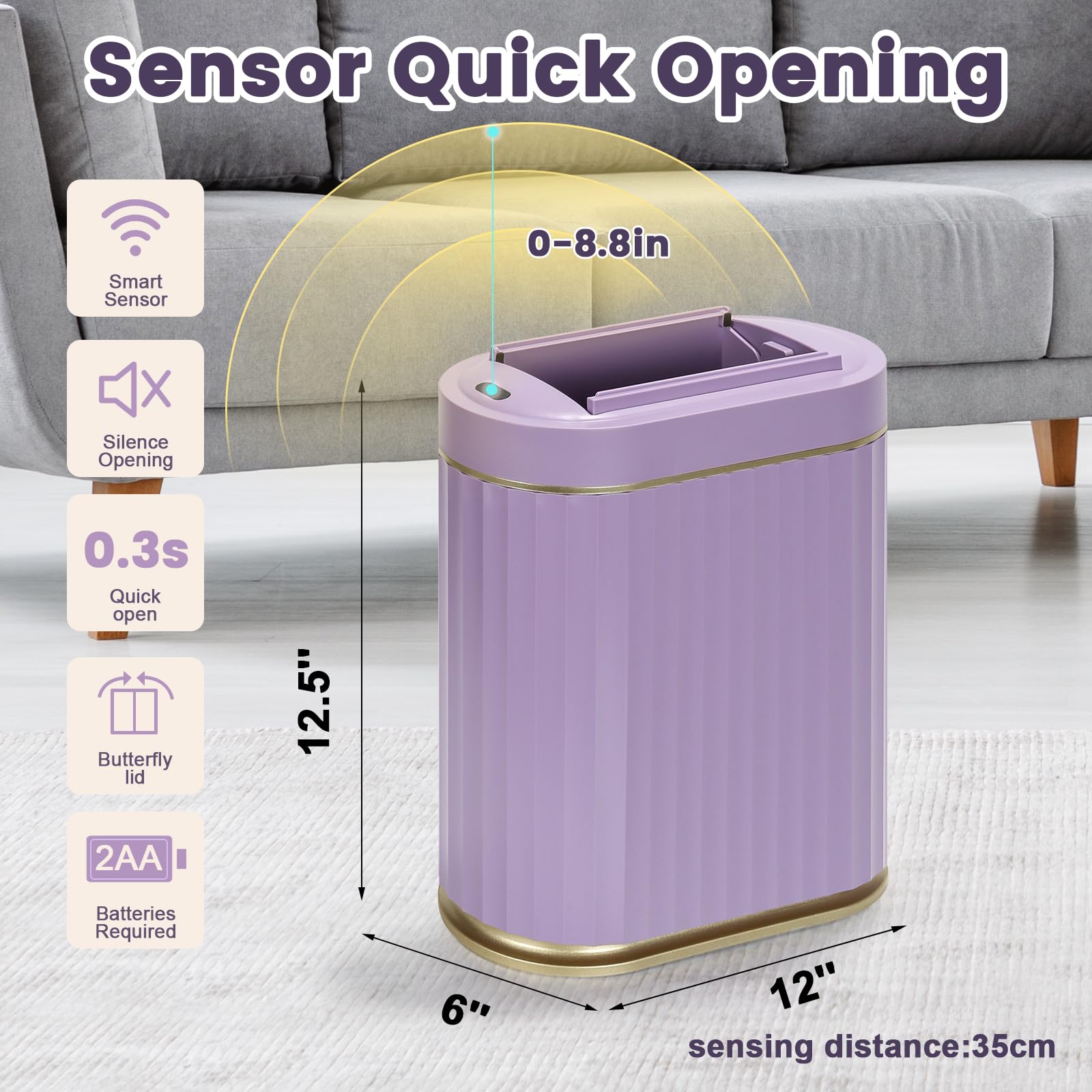 ELPHECO purple gold trash can design adds decorative flair to spaces.